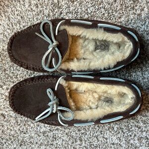 UGG Women's Chocolate Brown Loafers with Cream Accents